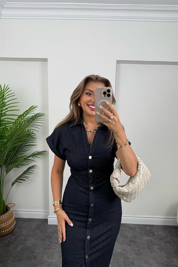 Premium Seri Kol Likralı Jean Kalem Elbise