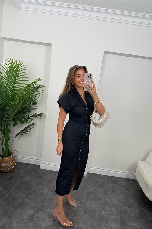 Premium Seri Kol Likralı Jean Kalem Elbise