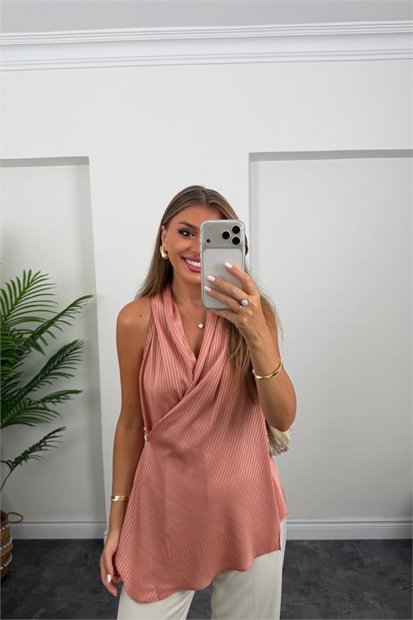 Premium Seri Kruvaze Dökümlü Bluz Somon