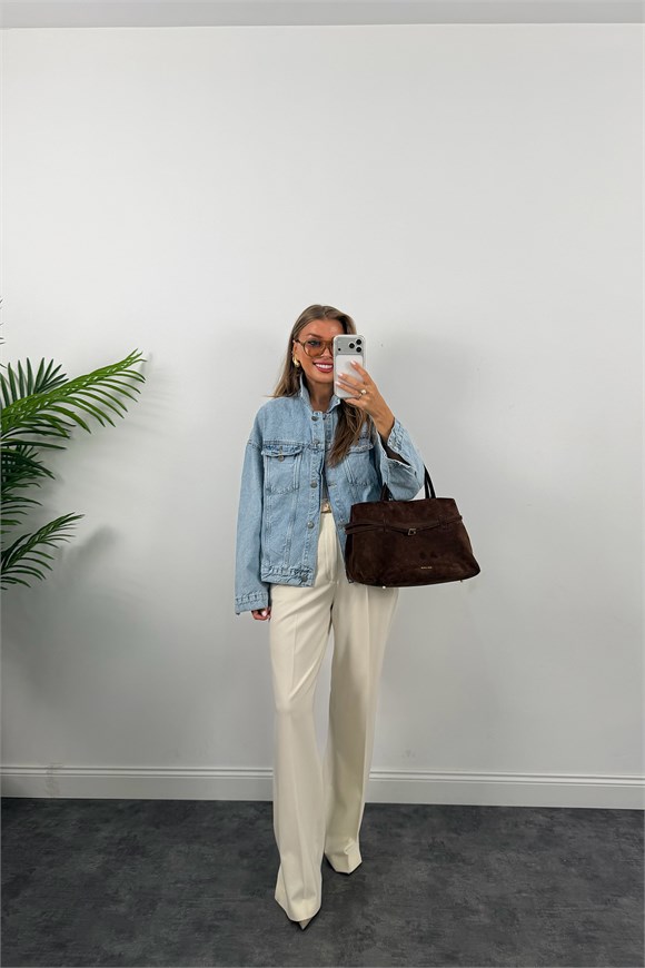 Premium Seri Kuşaklı Basic Jean Ceket