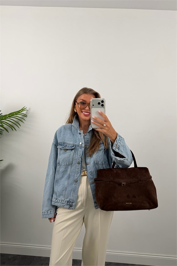 Premium Seri Kuşaklı Basic Jean Ceket