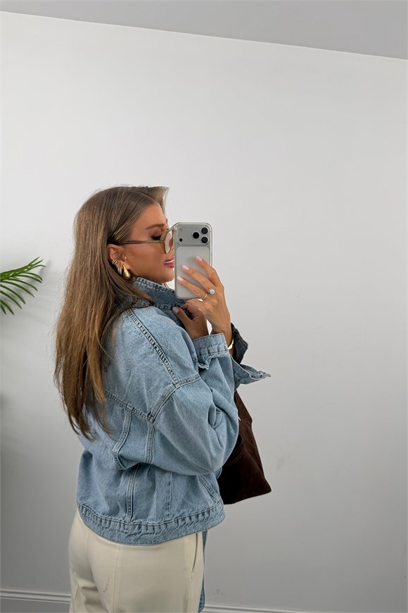 Premium Seri Kuşaklı Basic Jean Ceket
