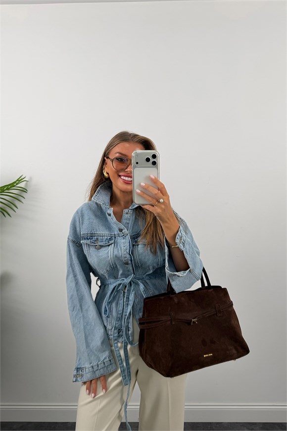 Premium Seri Kuşaklı Basic Jean Ceket