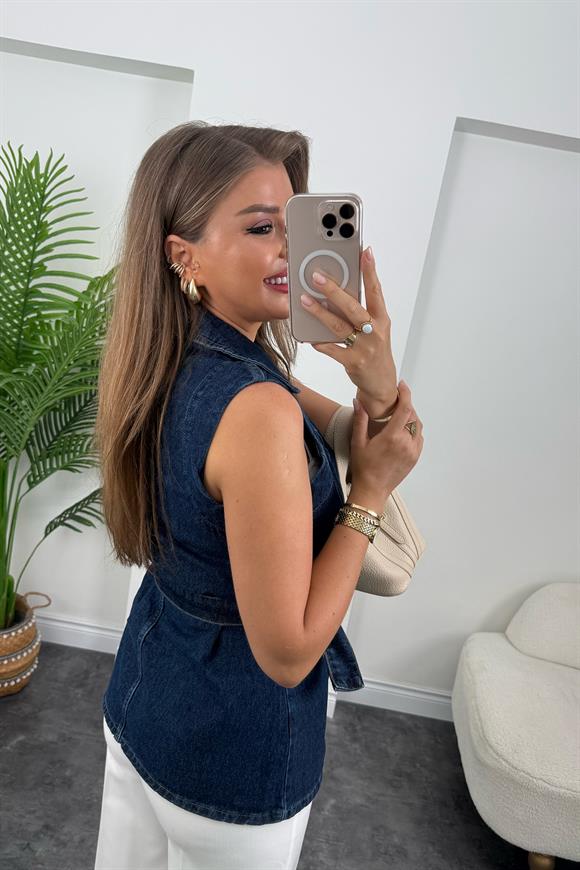 Premium Seri Kuşaklı Jean Yelek
