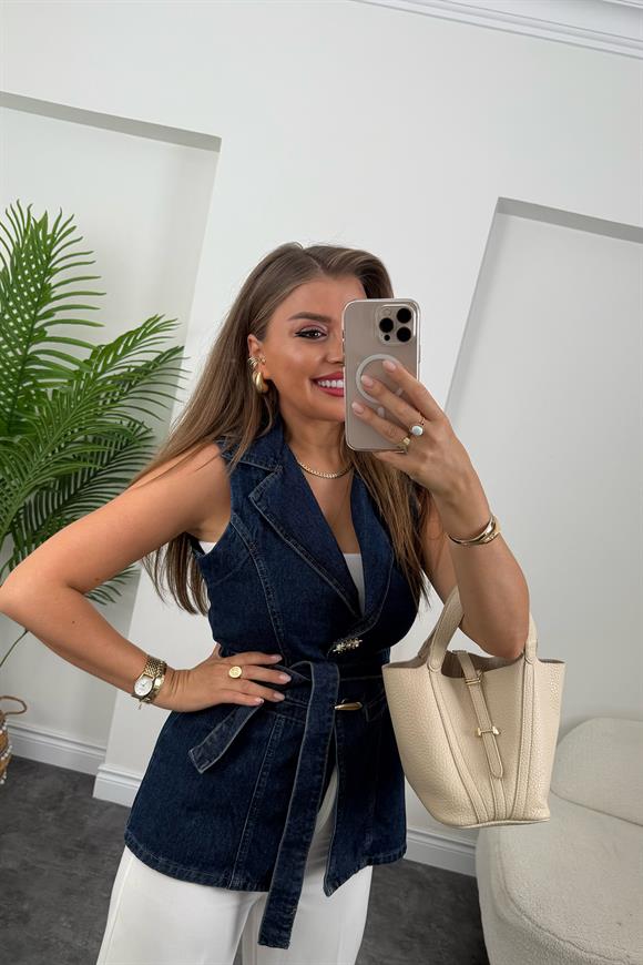 Premium Seri Kuşaklı Jean Yelek