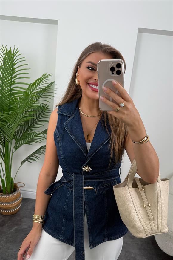 Premium Seri Kuşaklı Jean Yelek