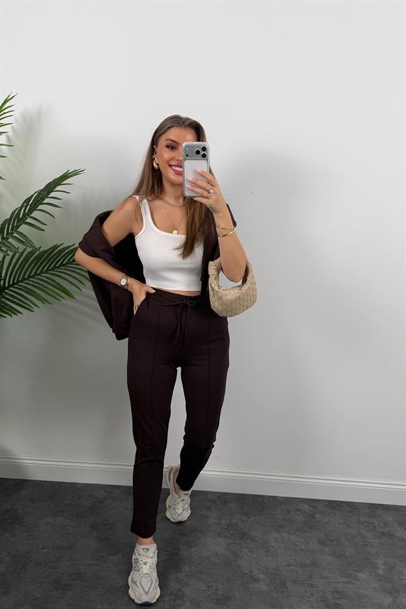 Premium Seri Likralı Çımalı Çelik Jogger Pantolon Acı Kahve