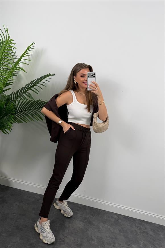 Premium Seri Likralı Çımalı Çelik Jogger Pantolon Acı Kahve