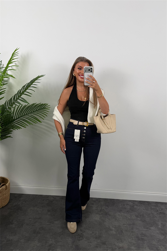 Premium Seri Likralı Düğmeli İspanyol Jean Lacivert