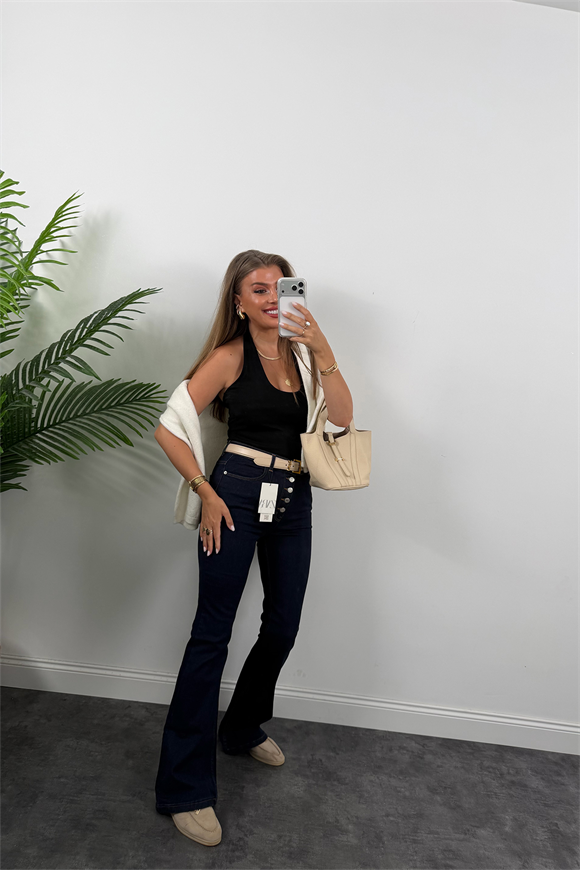 Premium Seri Likralı Düğmeli İspanyol Jean Lacivert