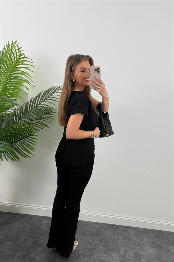 Premium Seri Likralı İspanyol Paça Jean Siyah