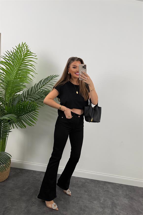 Premium Seri Likralı İspanyol Paça Jean Siyah