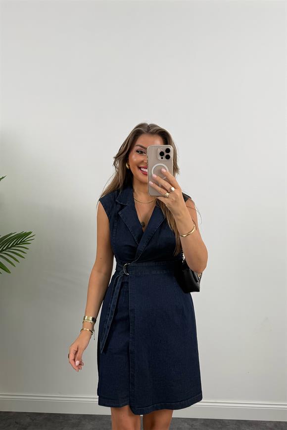 Premium Seri Likralı Kruvaze Jean Elbise
