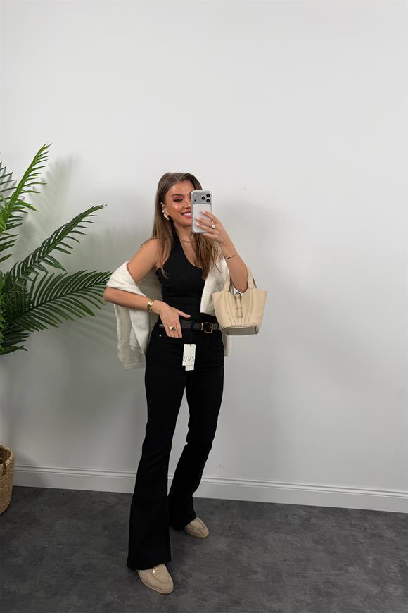 Premium Seri Likralı Süper Black İspanyol Jean Siyah