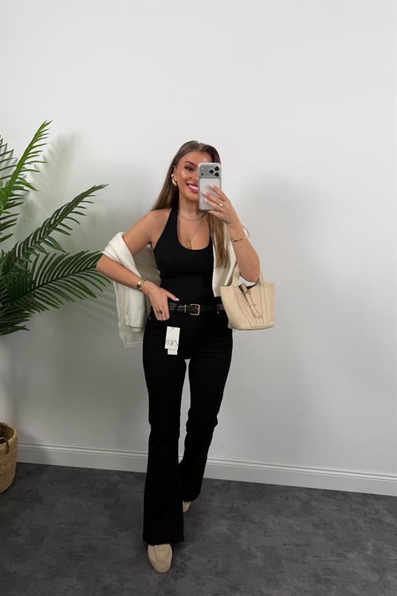 Premium Seri Likralı Süper Black İspanyol Jean Siyah