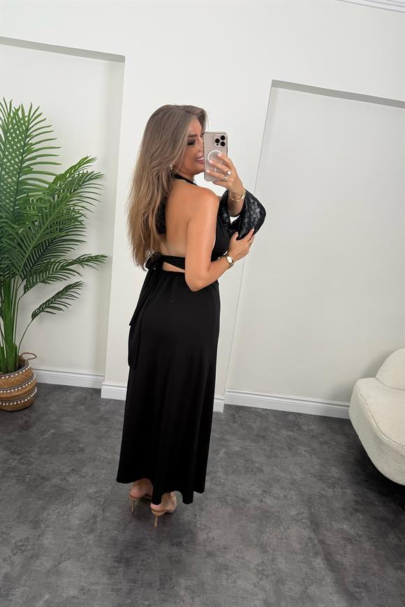 Premium Seri Likralı Yırtmaçlı Sırt Dekolteli Maxi Elbise