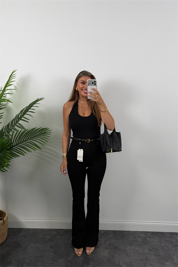 Premium Seri Likralı Yüksek Bel İspanyol Jean Siyah