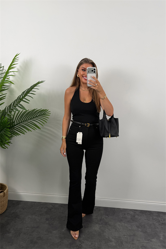 Premium Seri Likralı Yüksek Bel İspanyol Jean Siyah