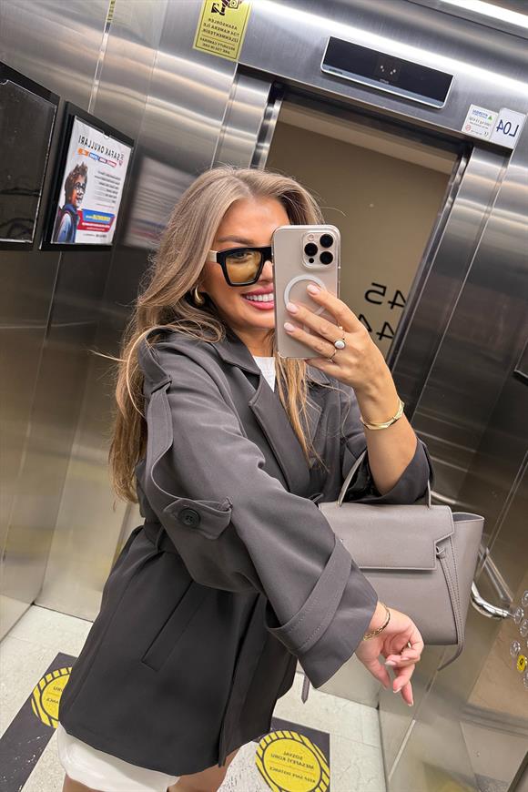 Premium Seri Lüx Poliviskon Trençkot Orta Boy Koyu Kahve