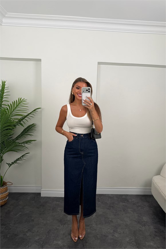 Premium Seri Midi Boy Kalem Jean Etek Lacivert