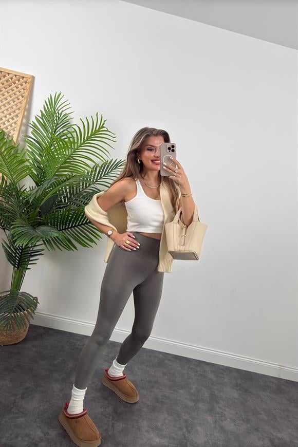 Premium Seri Modal Kumaş Lüx Basic Tayt Haki