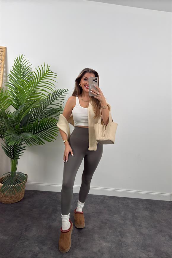 Premium Seri Modal Kumaş Lüx Basic Tayt Haki