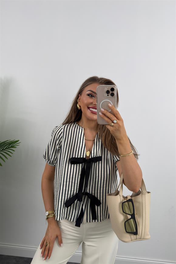 Premium Seri Önü Bağlamalı Marin Tensel Bluz