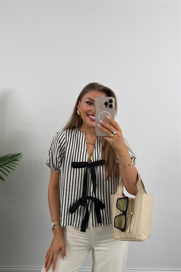 Premium Seri Önü Bağlamalı Marin Tensel Bluz