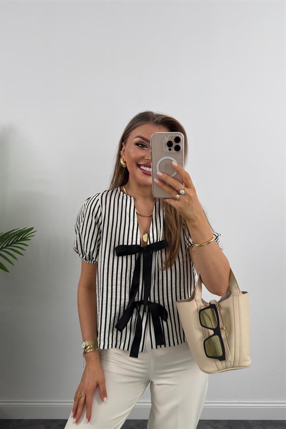 Premium Seri Önü Bağlamalı Marin Tensel Bluz