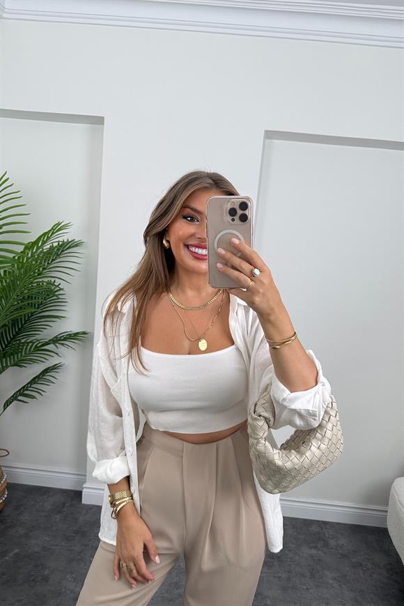 Premium Seri Önü Pileli İpekli Krep Havuç Pantolon Taş