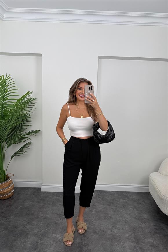 Premium Seri Önü Pileli İpekli Krep Havuç Pantolon Siyah