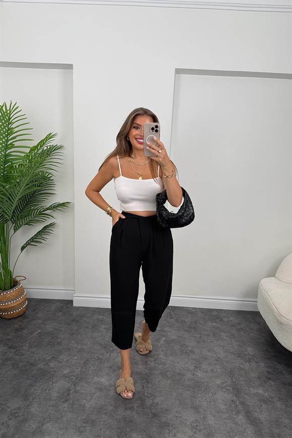 Premium Seri Önü Pileli İpekli Krep Havuç Pantolon Siyah