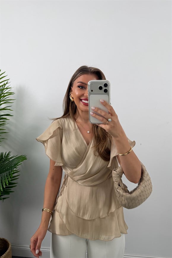 Premium Seri Organze Kumaş Valonlu Bluz Taş