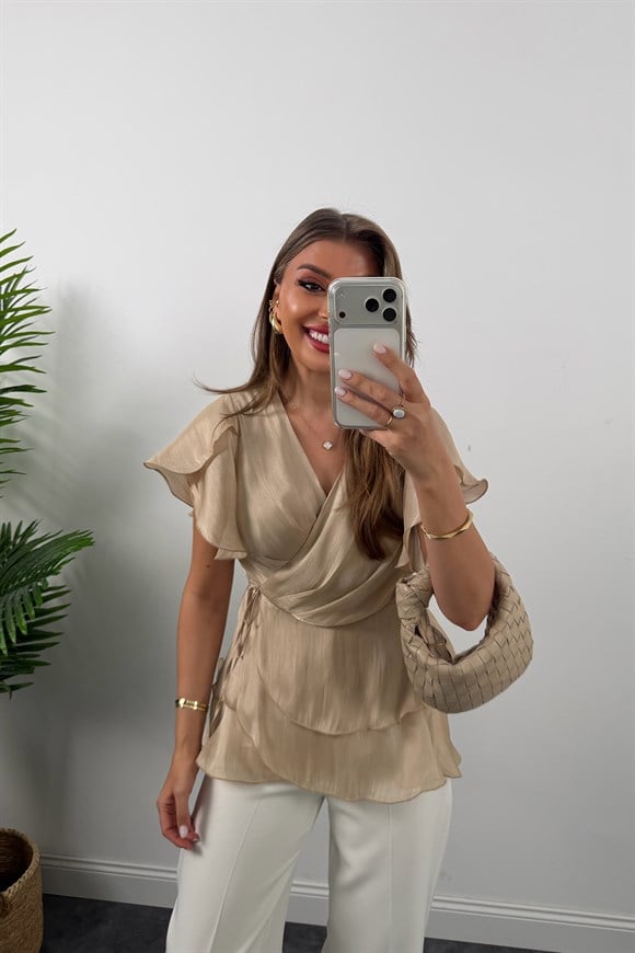 Premium Seri Organze Kumaş Valonlu Bluz Taş