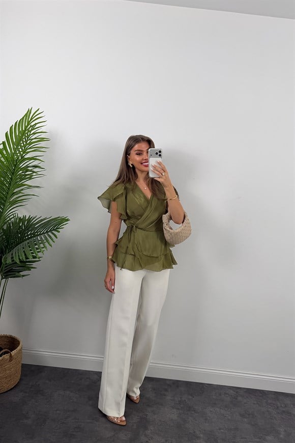 Premium Seri Organze Kumaş Valonlu Bluz Yeşil