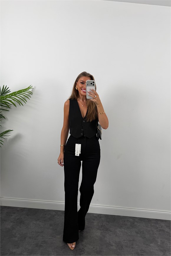 Premium Seri Özel Kalıp Ütülü İspanyol Jean Süper Black