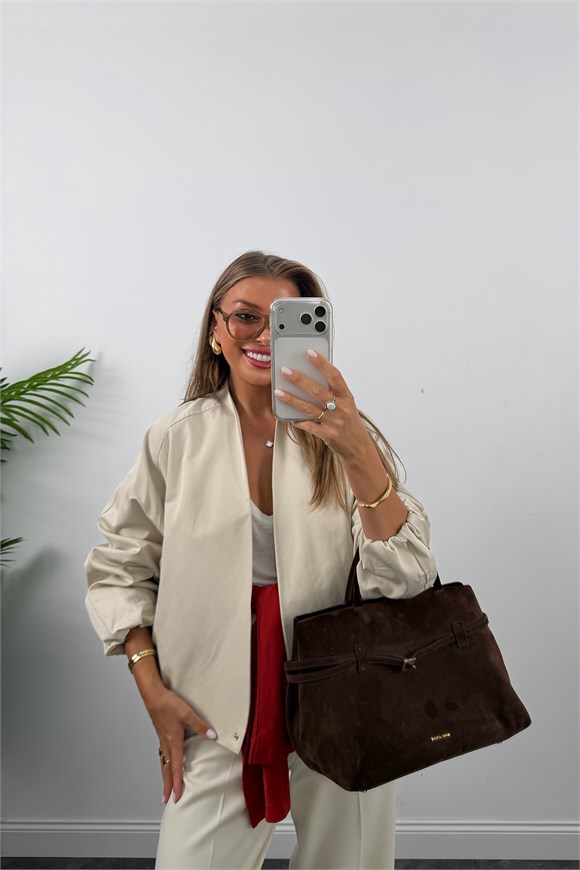 Premium Seri Özel Kumaş Kruvaze Bomber Ceket Taş