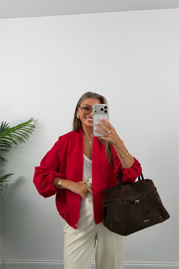 Premium Seri Özel Kumaş Kruvaze Bomber Ceket Kırmızı