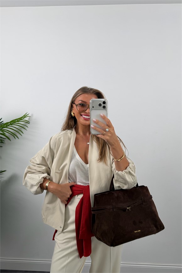 Premium Seri Özel Kumaş Kruvaze Bomber Ceket Taş