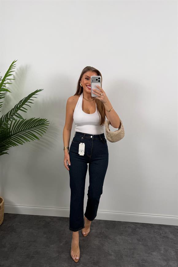 Premium Seri Paçası Dikişli Bf Jean Pantolon Dark Blue 1021