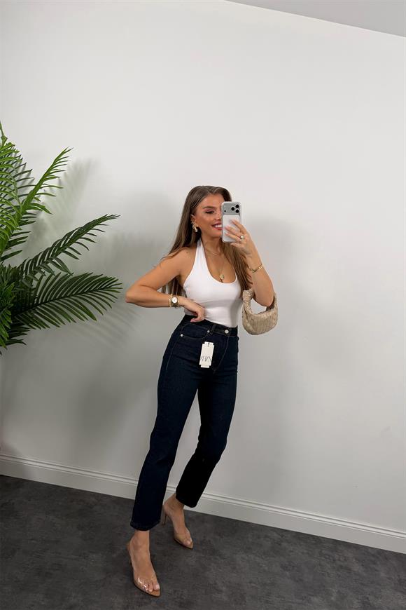 Premium Seri Paçası Dikişli Bf Jean Pantolon Dark Blue 1021