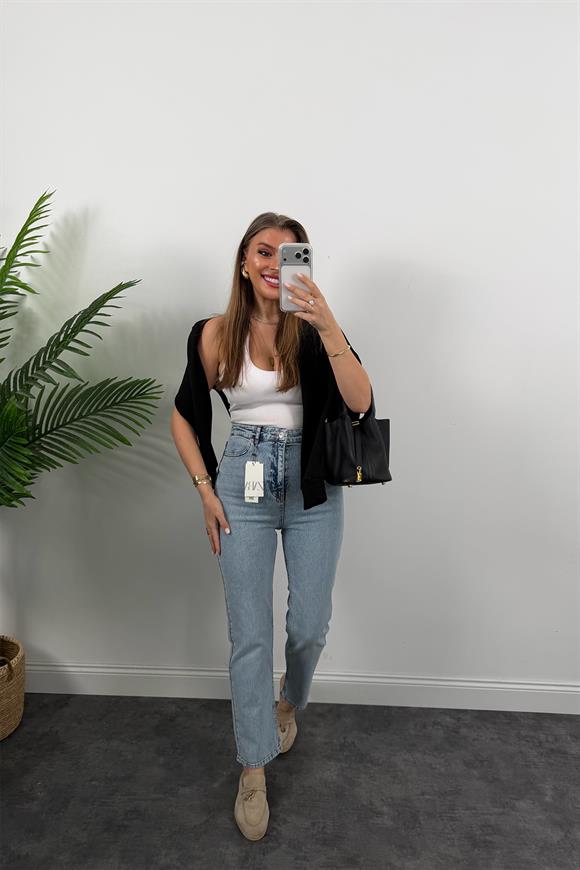 Premium Seri Paçası Dikişli Bf Jean Pantolon Light Blue 1006