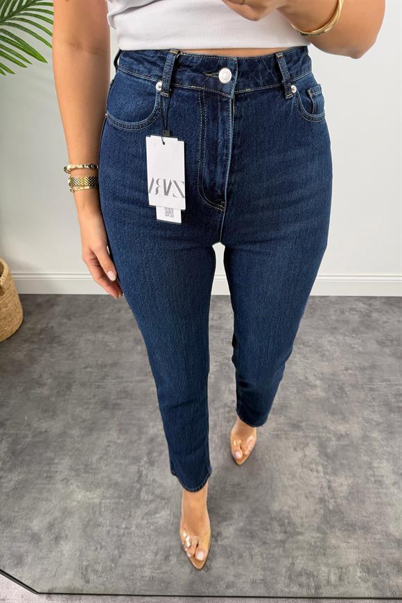 Premium Seri Paçası Dikişli Bf Jean Pantolon Dark Blue 1014