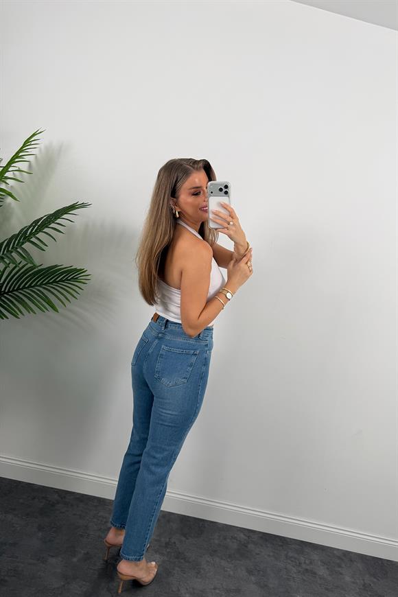 Premium Seri Paçası Dikişli Bf Jean Pantolon Klasik Mavi 1004