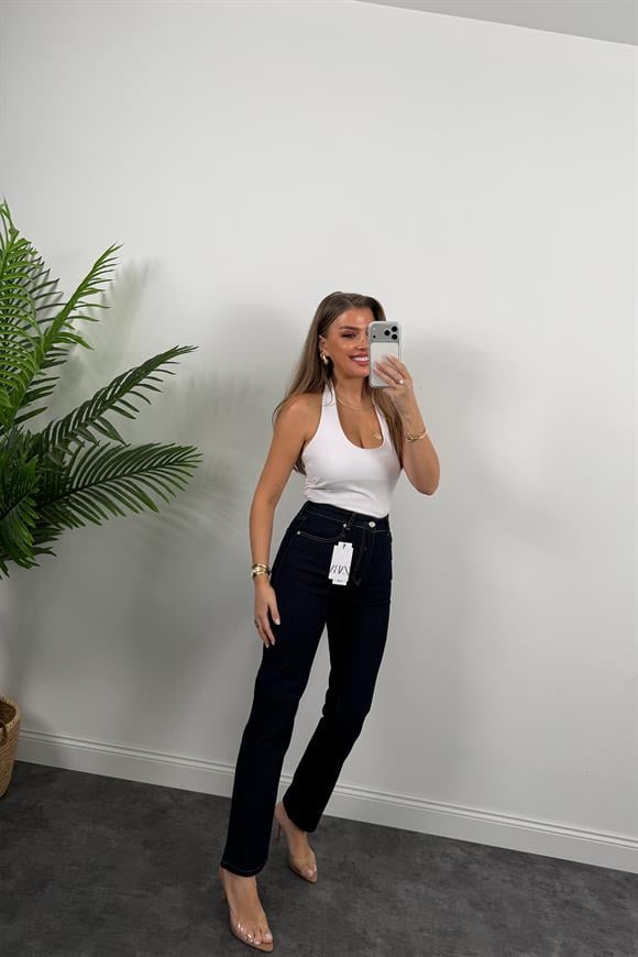 Premium Seri Paçası Dikişli Bf Jean Pantolon Lacivert 1007