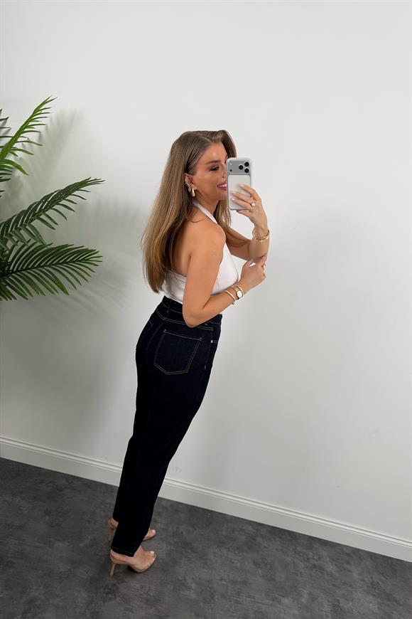 Premium Seri Paçası Dikişli Bf Jean Pantolon Lacivert 1007