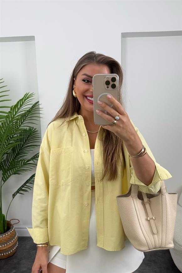 Premium Seri Pamuk Poplin Basic Gömlek Sarı