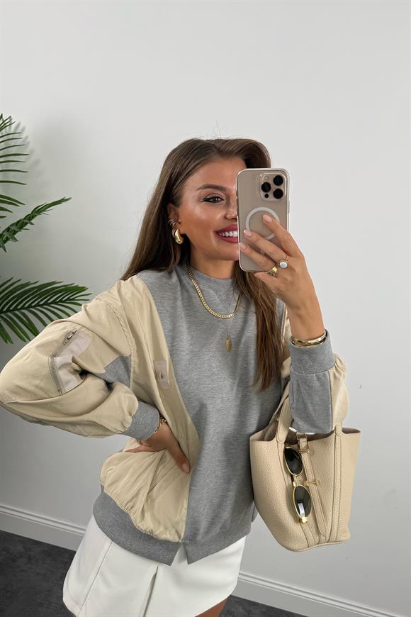 Premium Seri Paraşüt Garnili Tasarım Sweat Taş