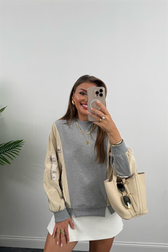 Premium Seri Paraşüt Garnili Tasarım Sweat Taş