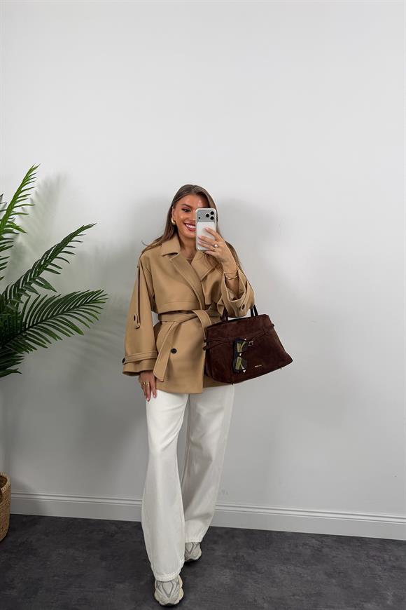 Premium Seri Pinterest Apoletli Kalın Kaşe Kaban Camel